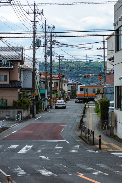 踏切と青梅線のある街並み｜東京都羽村市