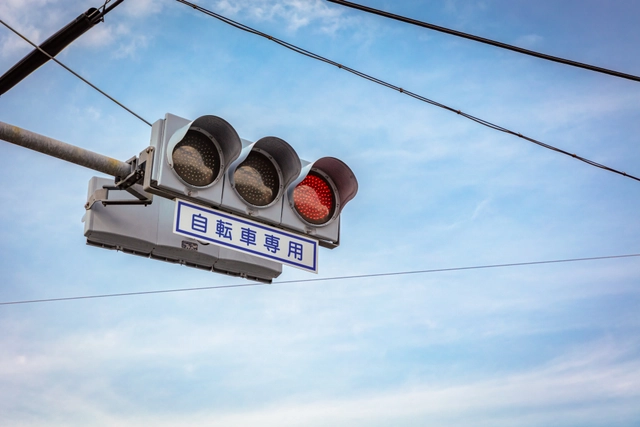 Bicycle-Only Traffic Signal and Blue Sky | Japan